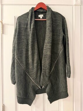 Market & Spruce Olive Green Open-Front Zip-Accent Cardigan